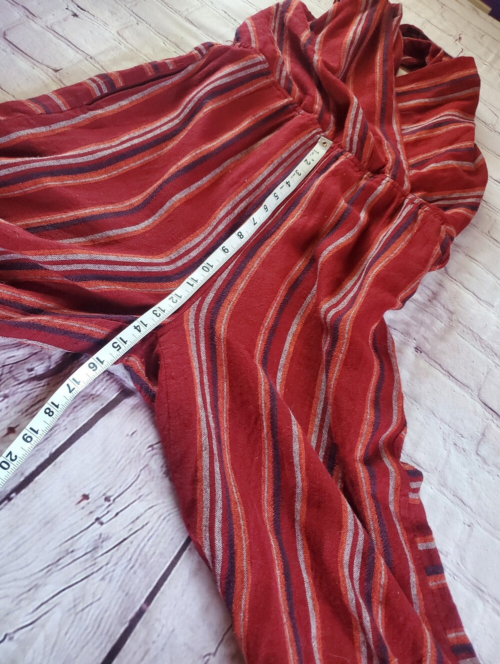 Indigo Rein Linen Blend Jumpsuit Striped Burgundy Sleeveless Wide-leg Beachy XL - Picture 9 of 11